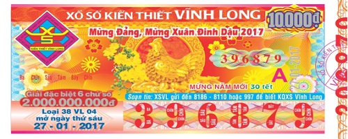Thông tin trúng thưởng kỳ vé Vĩnh Long 38VL37 mở ngày 15/09/2017
