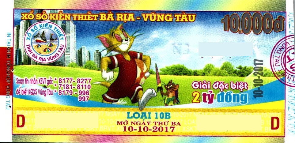 Thông tin trúng thưởng Kỳ vé 10B mở thưởng ngày 10/10/2017 - Công ty XSKT tỉnh Bà Rịa - Vũng Tàu