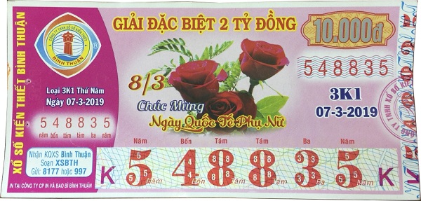 Công ty xổ số kiến thiết Bình Thuận: Công bố thông tin trúng thưởng - Kỳ vé 3K1