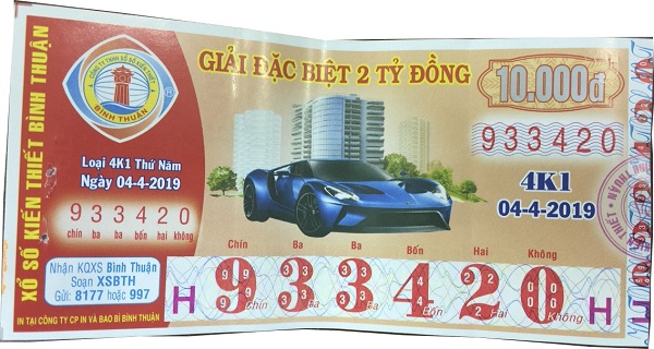 Công ty xổ số kiến thiết Bình Thuận: Công bố thông tin trúng thưởng - Kỳ vé 4K1