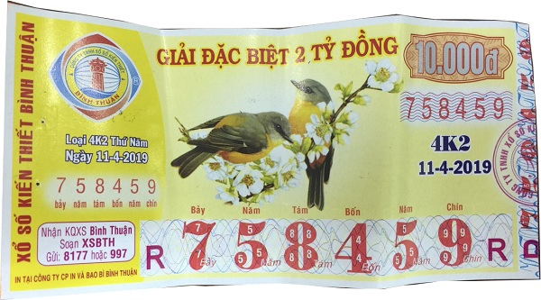 Công ty xổ số kiến thiết Bình Thuận: Công bố thông tin trúng thưởng - Kỳ vé 4K2