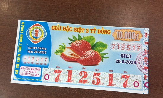 Công ty TNHH MTV Xổ số Kiến thiết Bình Thuận: Trả thưởng kỳ vé 6K3