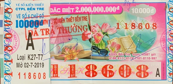 Bến Tre:  Công bố trả thưởng kỳ vé K27-T7ngày 02/7/2019