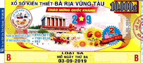 Công ty Xổ số Kiến thiết tỉnh Bà Rịa - Vũng Tàu: Công bố thông tin trả thưởng kỳ vé 9A