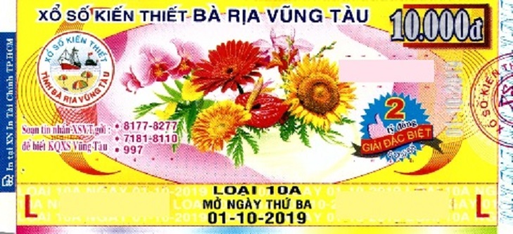 Công ty Xổ số Kiến thiết tỉnh Bà Rịa - Vũng Tàu: Công bố thông tin trả thưởng kỳ vé 10A