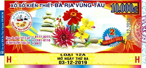 Công ty Xổ số Kiến thiết tỉnh Bà Rịa - Vũng Tàu: Công bố thông tin trả thưởng kỳ vé 12A