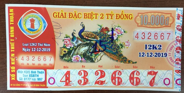 Công ty Xổ số Kiến thiết tỉnh Bình Thuận: Công bố thông tin trả thưởng kỳ vé 12K2
