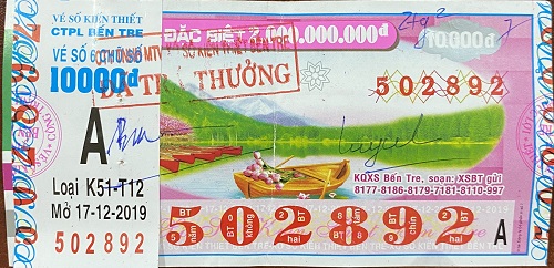 Công ty TNHH MTV Xổ số Kiến thiết tỉnh Bến Tre: Công bố thông tin trả thưởng kỳ vé K51-T12