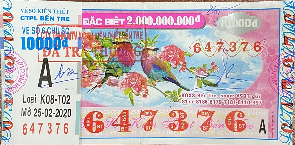 Công ty Xổ số Kiến thiết tỉnh Bến Tre: Công bố thông tin trả thưởng kỳ vé K08-T02