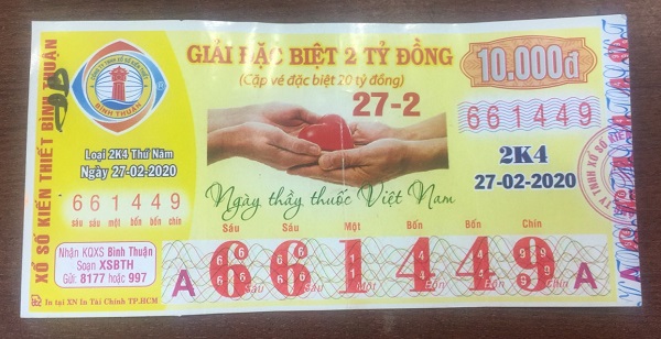 Công ty Xổ số Kiến thiết tỉnh Bình Thuận: Công bố thông tin trả thưởng kỳ vé 2K4