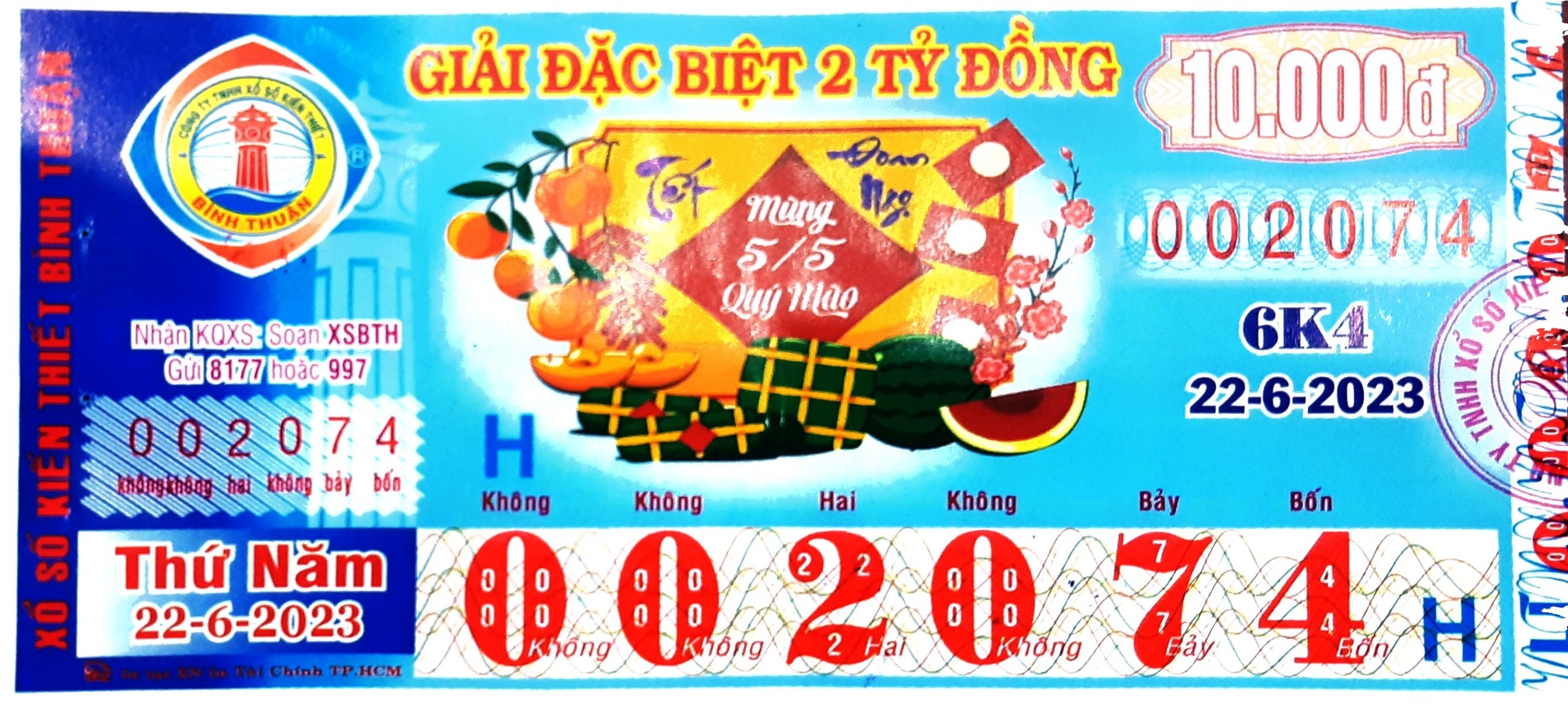 Công ty Xổ số Kiến thiết tỉnh Bình Thuận: Công bố thông tin trả thưởng kỳ vé 6K4