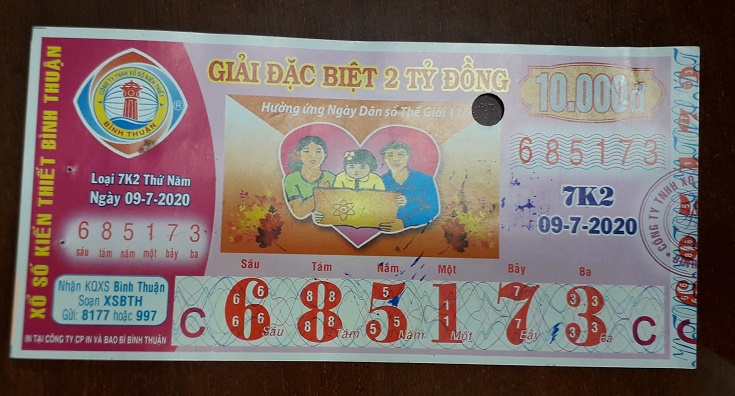 Công ty Xổ số Kiến thiết tỉnh Bình Thuận: Công bố thông tin trả thưởng kỳ vé 7k2