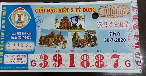 Công ty Xổ số Kiến thiết tỉnh Bình Thuận: Công bố thông tin trả thưởng kỳ vé 7k5