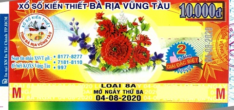 Công ty Xổ số Kiến thiết tỉnh Bà Rịa - Vũng Tàu: Công bố thông tin trả thưởng kỳ vé  8A