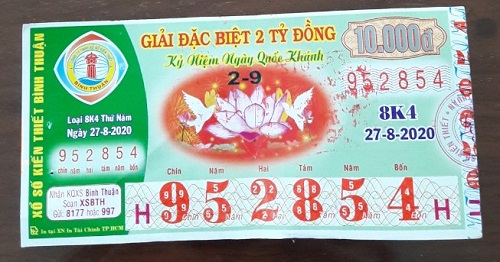 Công ty Xổ số Kiến thiết tỉnh Bình Thuận: Công bố thông tin trả thưởng kỳ vé 8K4