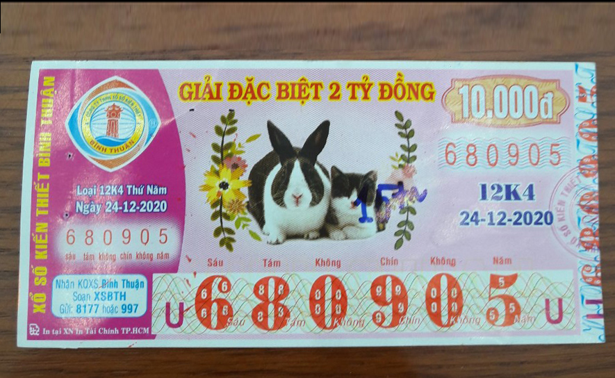 Công ty Xổ số Kiến thiết tỉnh Bình Thuận: Công bố thông tin trả thưởng kỳ vé 12K4