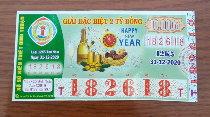 Công ty Xổ số Kiến thiết tỉnh Bình Thuận: Công bố thông tin trả thưởng kỳ vé 12K5