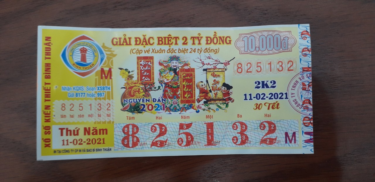 Công ty Xổ số Kiến thiết tỉnh Bình Thuận: Công bố thông tin trả thưởng kỳ vé 2K2