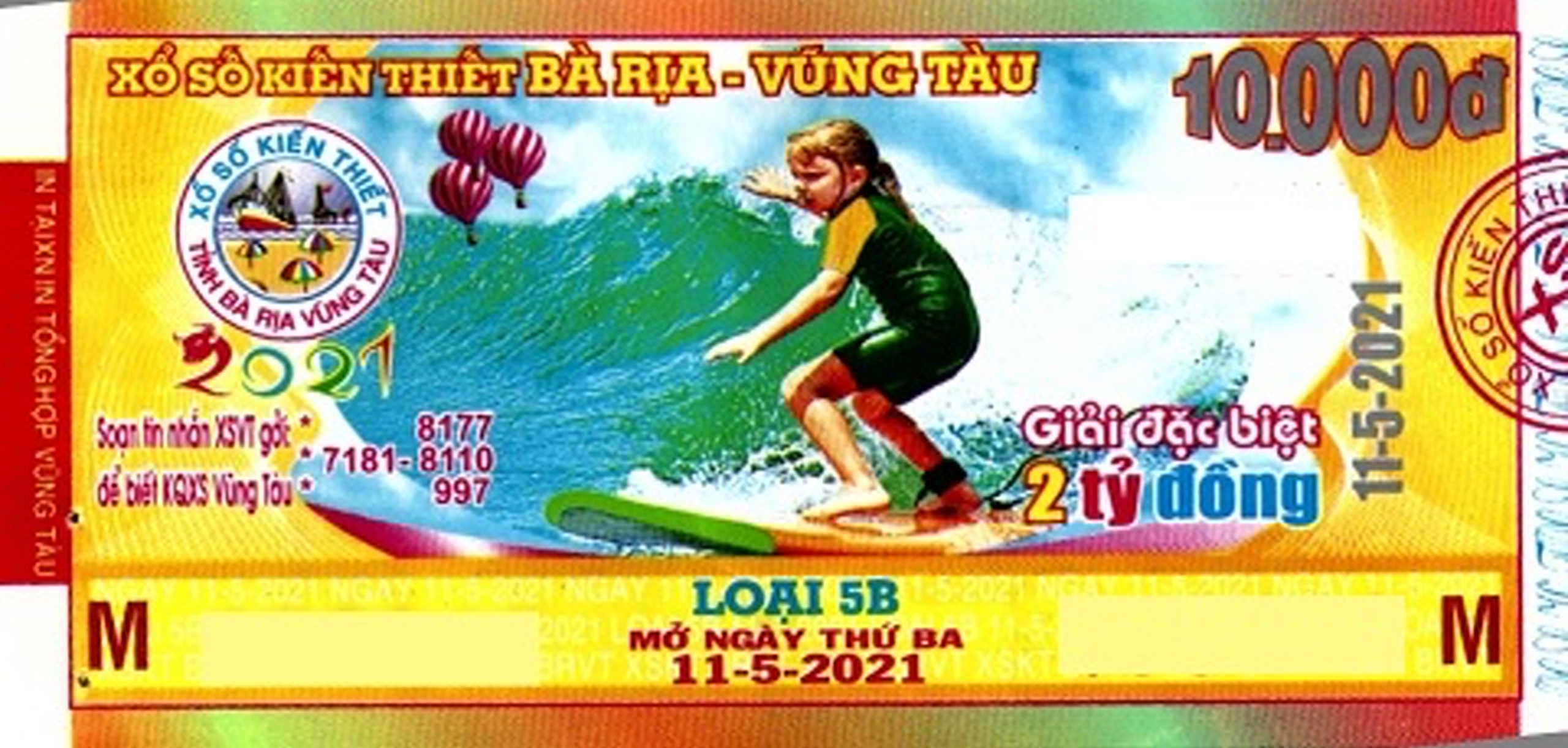 Công ty Xổ số Kiến thiết tỉnh Bà Rịa - Vũng Tàu: Công bố thông tin trả thưởng kỳ vé 5B