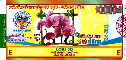Công ty Xổ số Kiến thiết tỉnh Bà Rịa - Vũng Tàu: Công bố thông tin trả thưởng kỳ vé 6D-2021