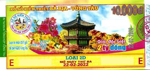 Công ty Xổ số Kiến thiết tỉnh Bà Rịa - Vũng Tàu: Công bố thông tin trả thưởng kỳ vé 2D-2022