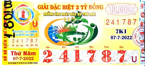 Công ty TNHH MTV Xổ số Kiến thiết Bình Thuận: Công bố thông tin trả thưởng kỳ vé 7K1-2022