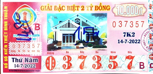 Công ty TNHH MTV Xổ số Kiến thiết  Bình Thuận: Công bố thông tin trả thưởng kỳ vé 7K2 - 2022