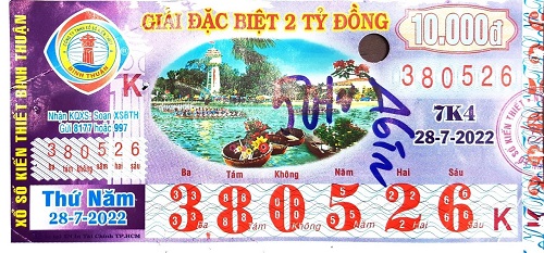 Công ty TNHH MTV Xổ số Kiến thiết Bình Thuận: Công bố thông tin trả thưởng kỳ vé 7K4-2022