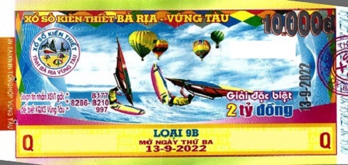 Công ty TNHH MTV Xổ số Kiến thiết Bà Rịa Vũng Tàu: Công bố thông tin trả thưởng kỳ vé 9B mở ngày 13/9/2022