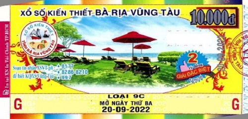 Công ty TNHH MTV Xổ số Kiến thiết  Bà Rịa Vũng Tàu: Công bố thông tin trả thưởng kỳ vé 9C  ngày 20/09/2022