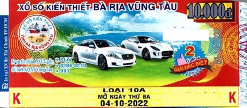 Công ty TNHH MTV Xổ số Kiến thiết  Bà Rịa Vũng Tàu: Công bố thông tin trả thưởng kỳ vé 10A ngày 04/10/2022