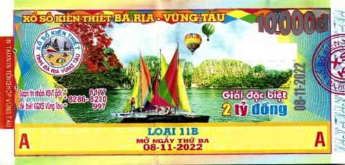 Công ty TNHH MTV Xổ số Kiến thiết  Bà Rịa Vũng Tàu: Công bố thông tin trả thưởng kỳ vé 11B ngày 08/11/2022