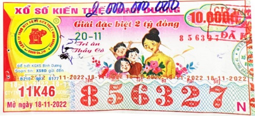 Công ty TNHH MTV Xổ số Kiến thiết Bình Dương: Công bố thông tin trả thưởng kỳ vé 11K46 ngày 18/11/2022