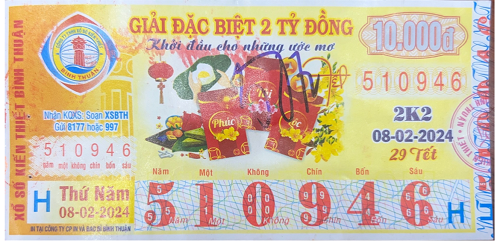 Công bố thông tin KQXSKT Bình Thuận 2K2 ngày 08.02.2024
