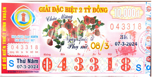 CÔNG BỐ THÔNG TIN KQXSKT BÌNH THUẬN 3K1 07.03.2024