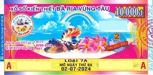 CÔNG TY TNHH MTV XỔ SỐ KIẾN THIẾT TỈNH BÀ RỊA – VŨNG TÀU: Giải đặc biệt Kỳ vé 7A mở thưởng ngày 02/07/2024