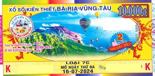 CÔNG TY TNHH MTV XỔ SỐ KIẾN THIẾT TỈNH BÀ RỊA – VŨNG TÀU: Giải đặc biệt Kỳ vé 7C mở thưởng ngày 16/07/2024